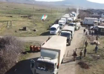 Russian peacekeepers provides security for Azerbaijan's construction materials delivery to Shusha